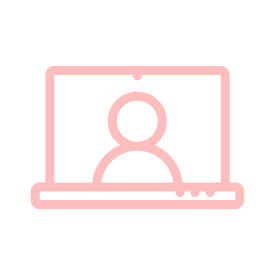 Illustration of a person icon inside a laptop screen, outlined in pink.