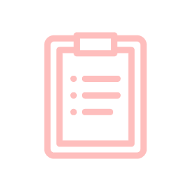 Icon of a clipboard with a checklist in pink.