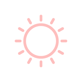Simple pink sun icon with rays against a transparent background.