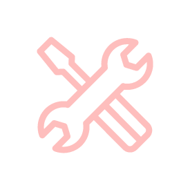 Icon of a wrench crossed with a screwdriver, both outlined in pink.