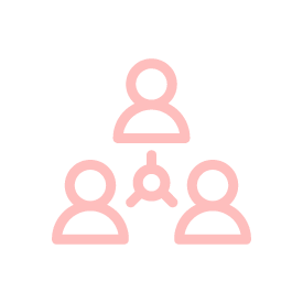 Three stylized figures connected by lines, forming a triangular network.